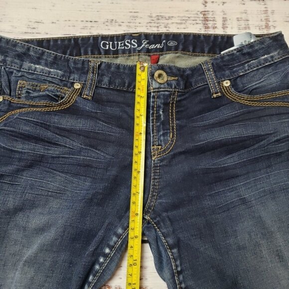 Guess Jeans Flirty Boot Cut Dark Wash Stretch Distressed Flap Pockets - Picture 3 of 15